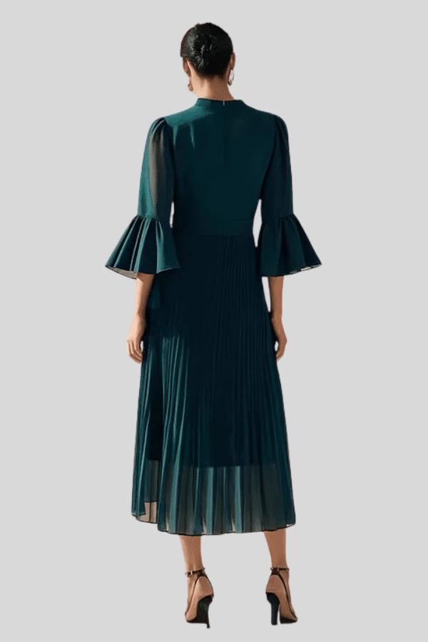 Ruffle Pleated Midi Dresses Elegant