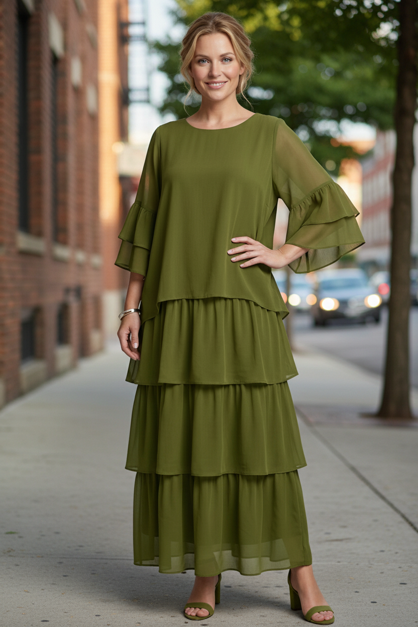 Tiered Maxi Dress with Round Neck