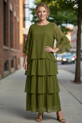 Tiered Maxi Dress with Round Neck