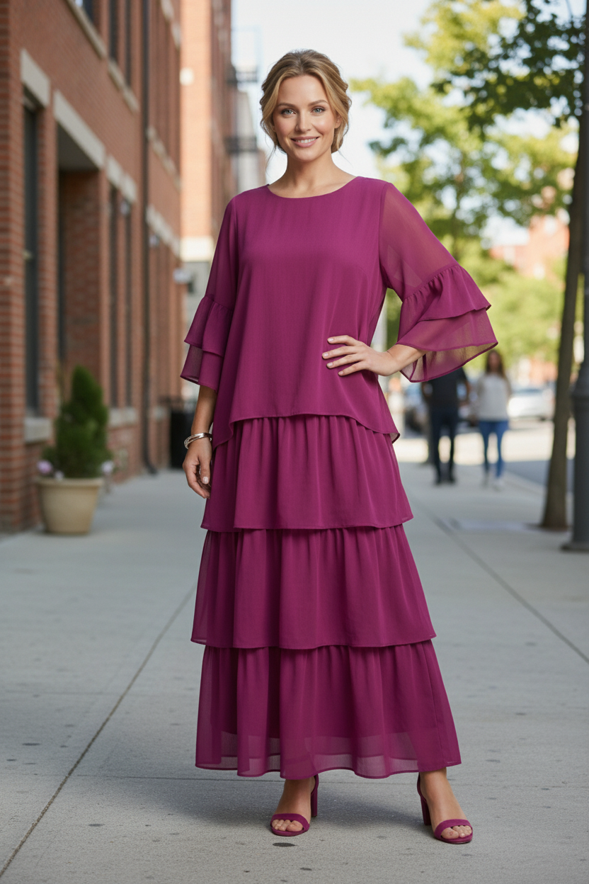 Tiered Maxi Dress with Round Neck
