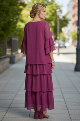 Tiered Maxi Dress with Round Neck