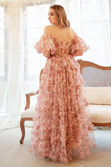 A Line Off the Shoulder Ivory Red Flower Plus Size Prom Dress