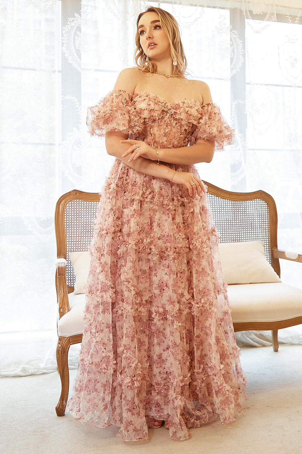 A Line Off the Shoulder Ivory Red Flower Plus Size Prom Dress