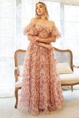 A Line Off the Shoulder Ivory Red Flower Plus Size Prom Dress