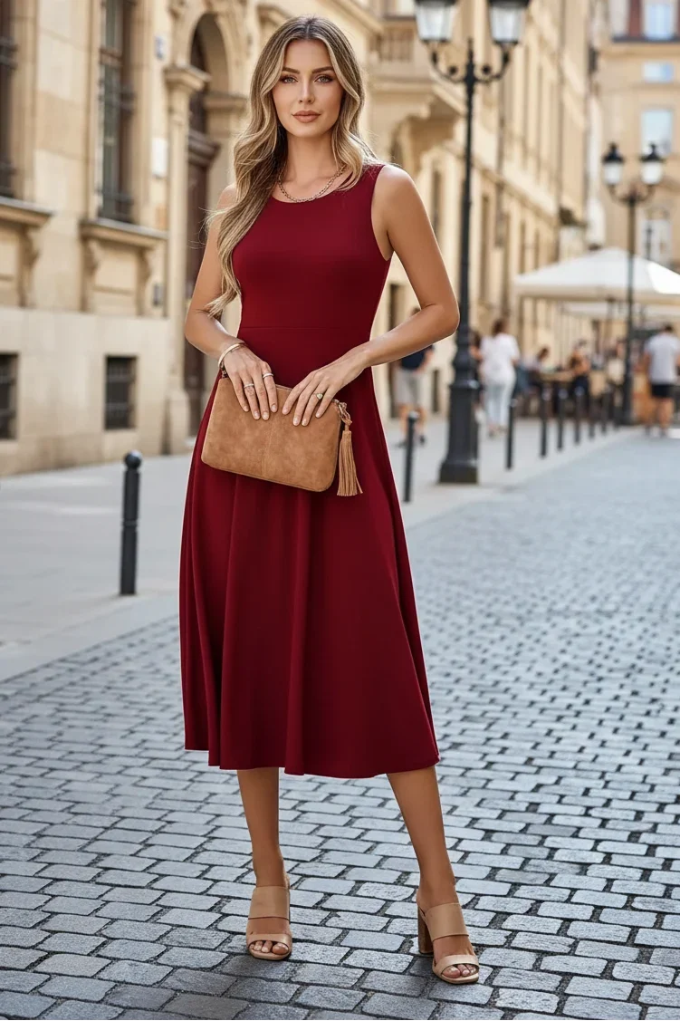 Sleeveless A-Line Midi Dress