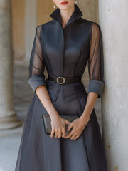 Structured Sheer Sleeve Top & A-Line Skirt Set