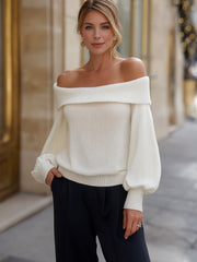 Off-Shoulder Knit Sweater With Folded Collar