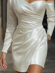 One-Shoulder Satin Draped Mini Dress