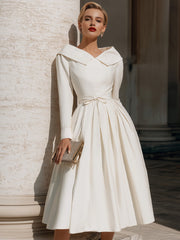 Pleated Midi Dress With Sculpted Collar