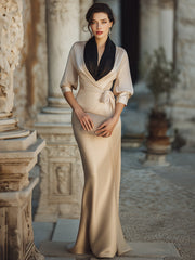 Elegant Draped Evening Gown With Contrasting Scarf Collar