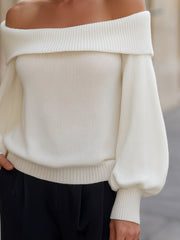 Off-Shoulder Knit Sweater With Folded Collar