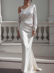 Draped Sequin Overlay Set With Satin Slip Dress