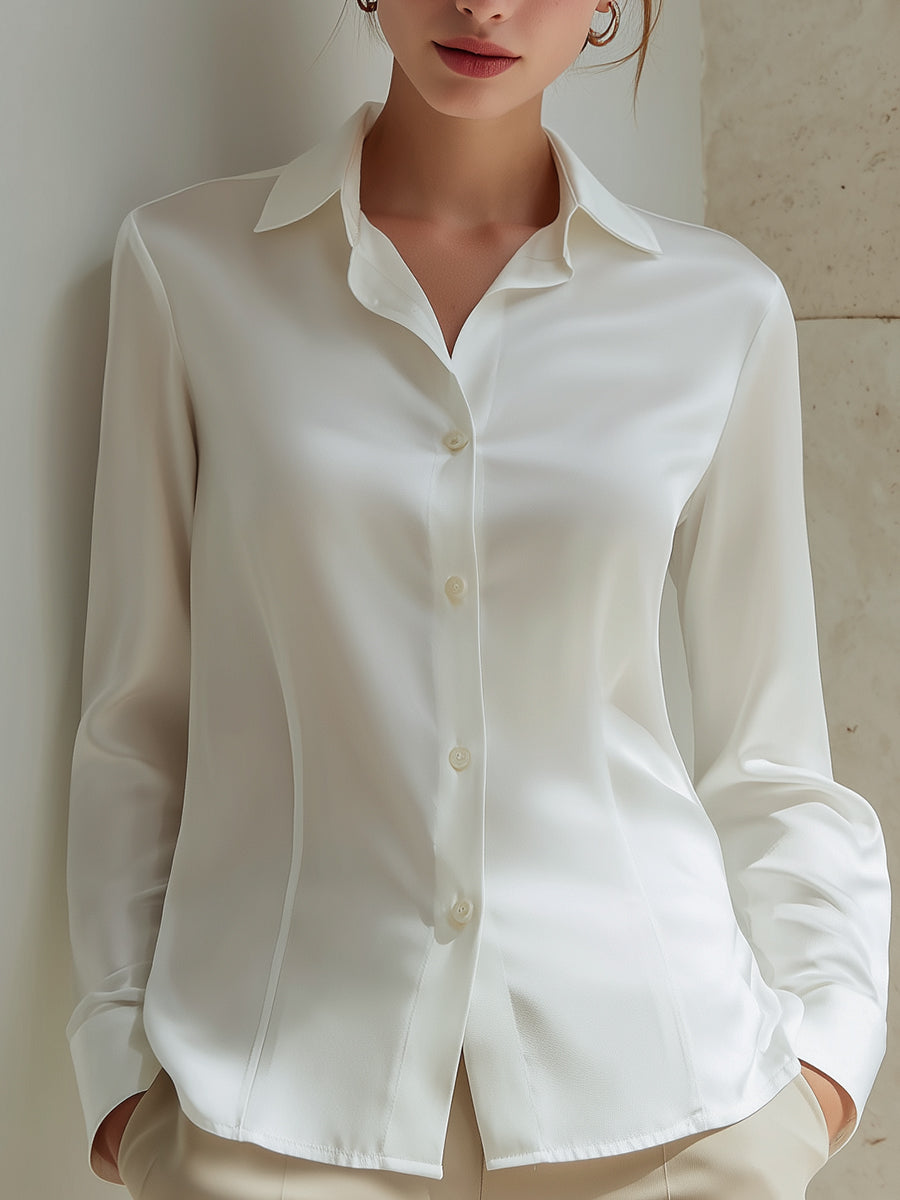 Mooyius Ivory Satin Classic Blouse