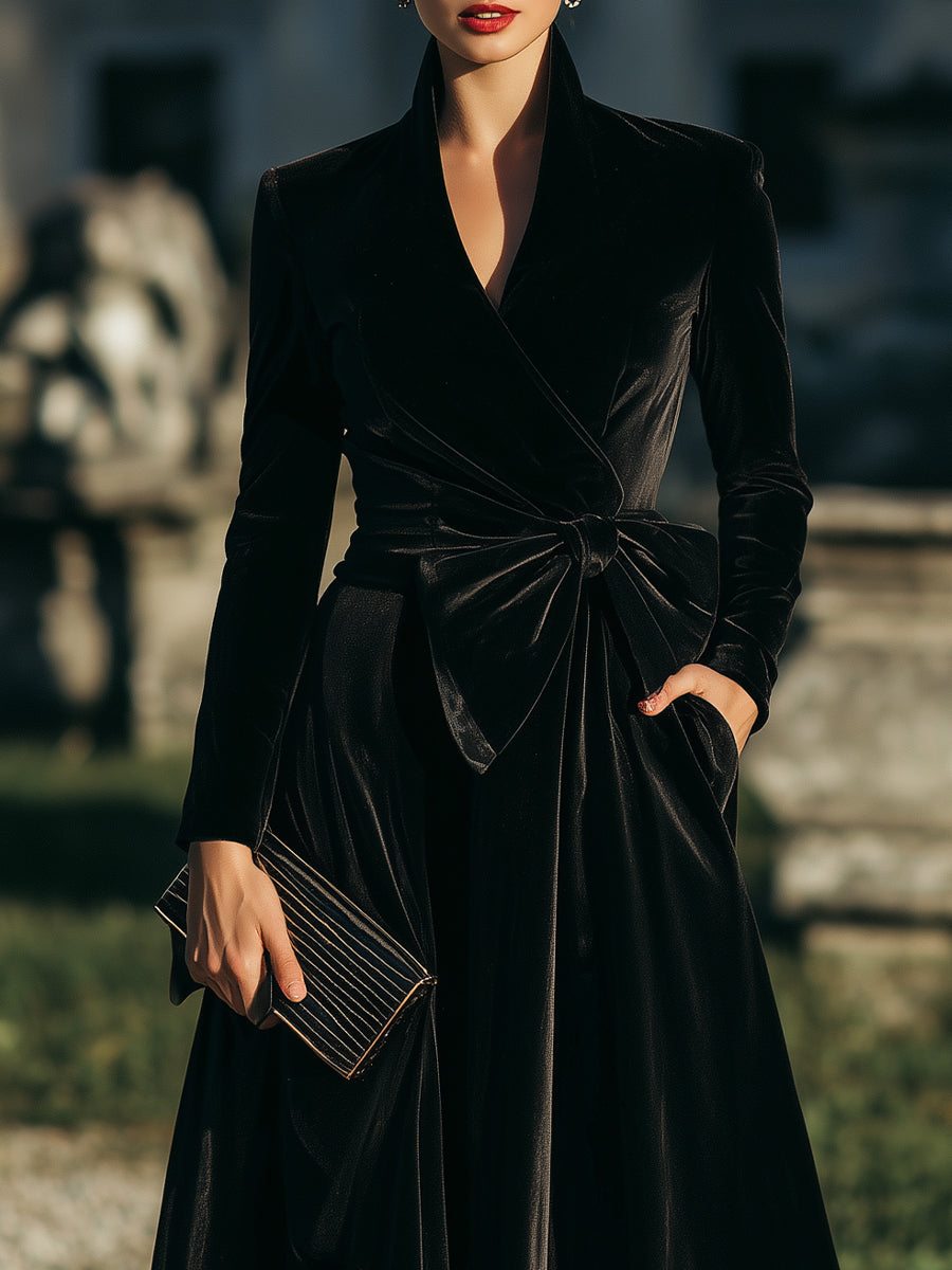 Elegant Wrap Midi Dress With Sculpted Bow Waist