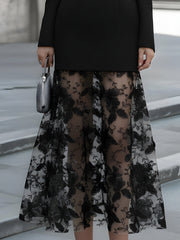 Blazer-Style Dress With Embroidered Sheer Lace Skirt