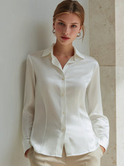 Mooyius Ivory Satin Classic Blouse