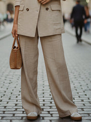 Beige Oversized Linen Suit Set