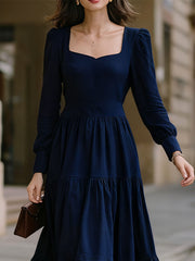 Navy Blue Square Neck Tiered Maxi Dress