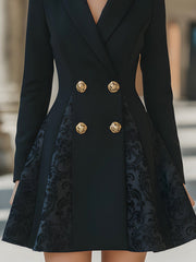 Tailored Double-Breasted Blazer Dress With Jacquard Godet Panels