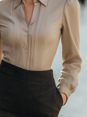 Elegant Pleated-Front Button Blouse