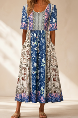 Boho Colorblock Floral Maxi Dress With Pockets