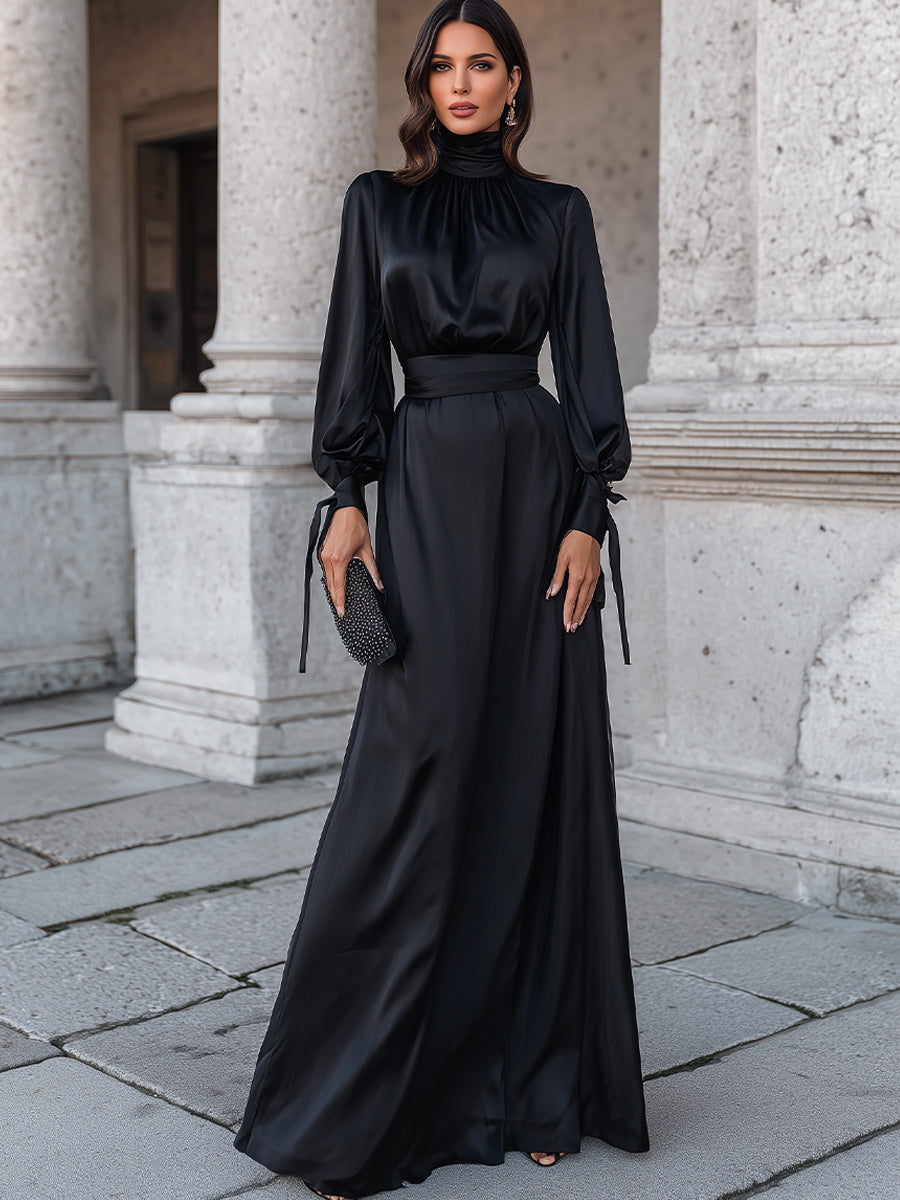 Elegant High-Neck Evening Gown With Draped Silhouette