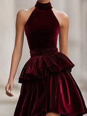 Elegant Velvet Tiered High-Low Evening Gown