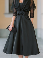 Elegant Bow-Waist Evening Dress With Sheer Shawl Detail
