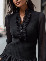 Ruffled Smocked Chiffon Blouse