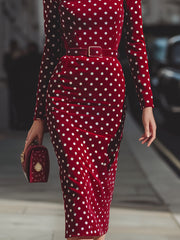Vintage-Inspired Red Polka Dot Velvet Midi Dress