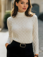 Mock-Neck Textured Lace Knit Top