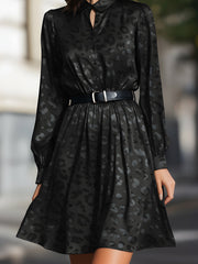 Belted Leopard-Pattern Satin Shirt Dress