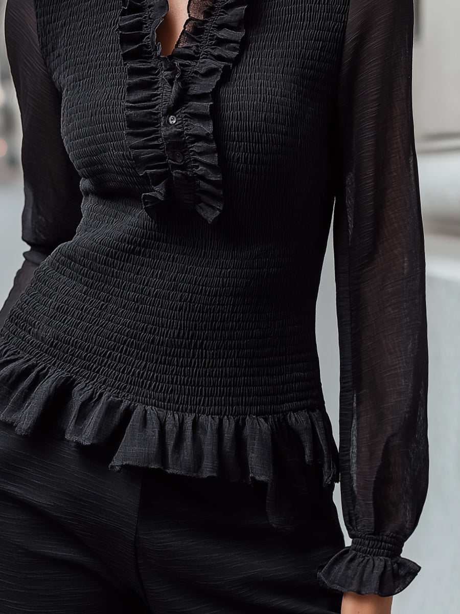 Ruffled Smocked Chiffon Blouse