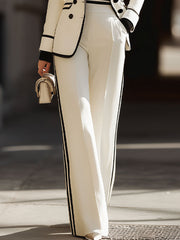White Contrast - Trim Double - Breasted Suit Set