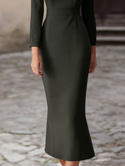 Off-Shoulder Square-Neck Fitted Midi Dress