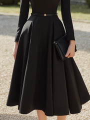 Elegant Belted Midi Dress With Sculpted Boat Neckline