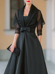Elegant Bow-Waist Evening Dress With Sheer Shawl Detail