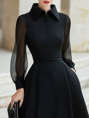 Elegant A-Line Midi Dress With Sheer Sleeves