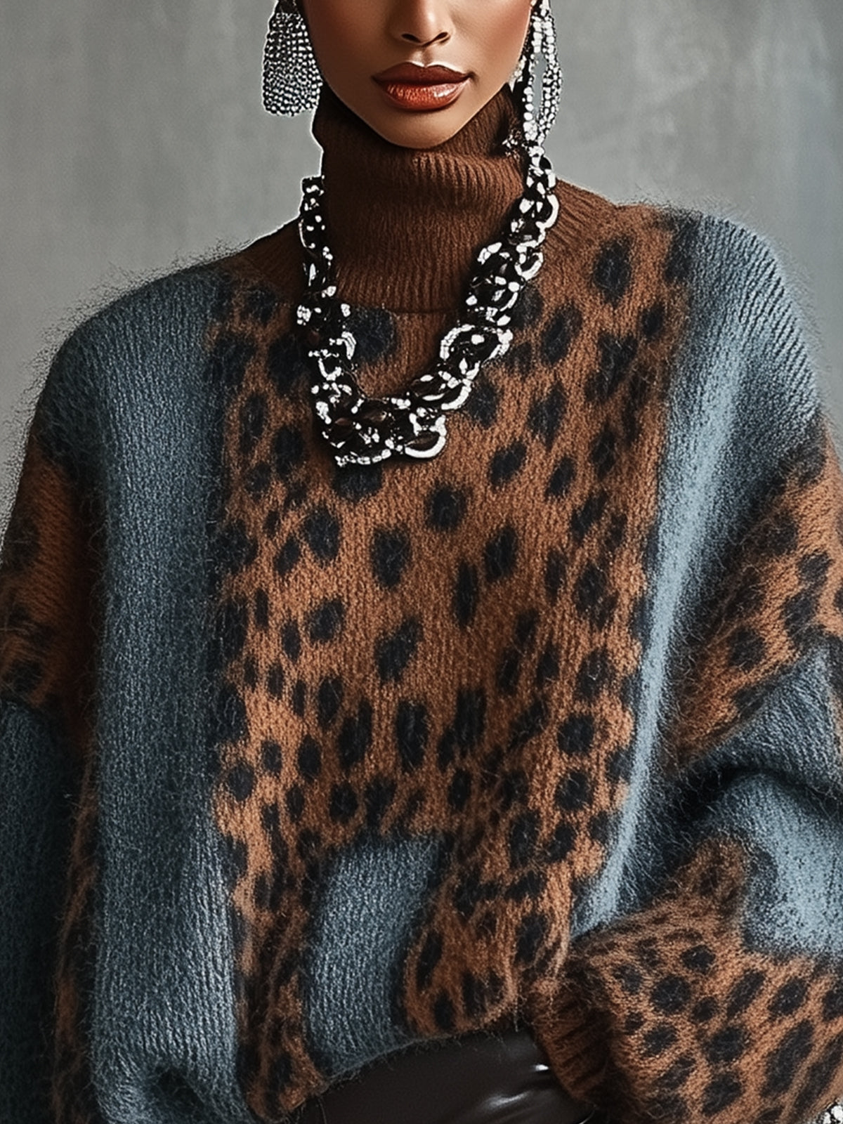 Leopard Print Turtleneck Sweater