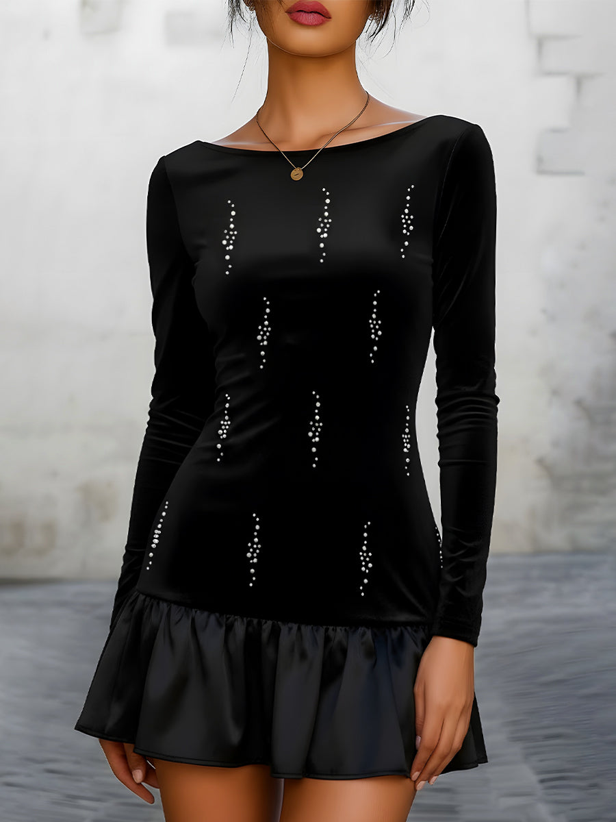Velvet Skater Dress With Rhinestone Detail