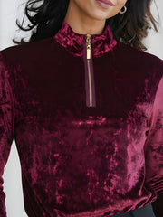 Velvet Zip-Front Turtleneck Top