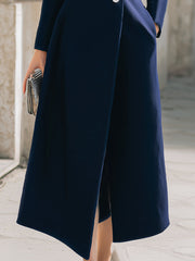Elegant Navy Stand - Collar Maxi Coat
