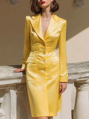 Luminous Yellow Satin Tailored Blazer Dress