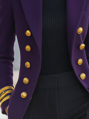 Purple Double-Breasted Military Blazer