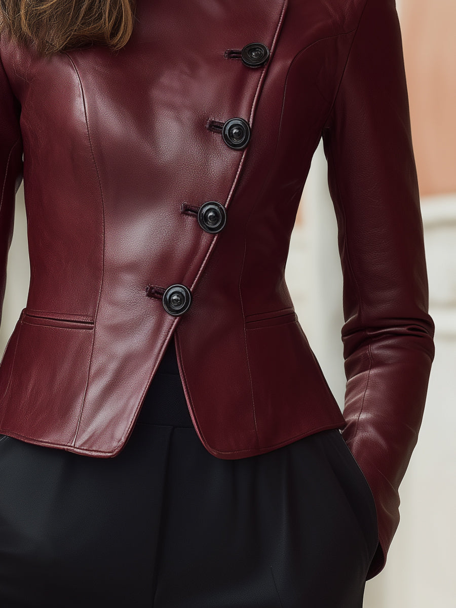 Asymmetric Single-Breasted Faux Leather Jacket