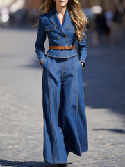 Indigo Tailored Denim Set – Jacket & Wide-Leg Pants