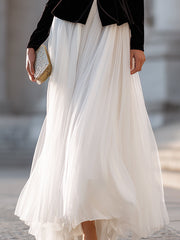 Black Velvet Peplum Top And White Chiffon Maxi Skirt Elegant Two-Piece Set