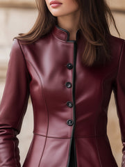 High Collar Fitted Faux Leather Jacket