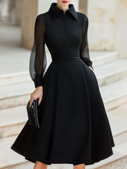 Elegant A-Line Midi Dress With Sheer Sleeves
