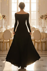 Draped Long Sleeve Maxi Dress in Black